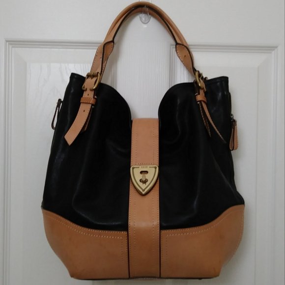 Brook Brothers Leather Black Tan Hobo Bag - Picture 12 of 16